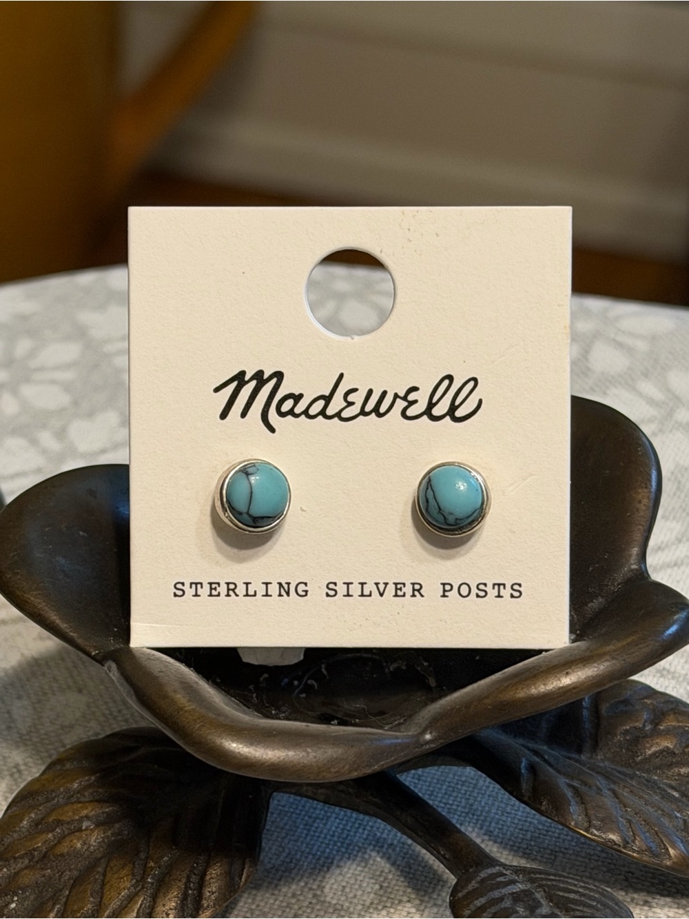 Madewell Turquoise Cabochon Stud Earrings Sterling Silver Posts NWT Boho
